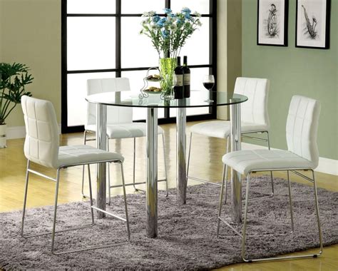 These pieces can be more practical for tall family members, add an interesting height variation to furnishings and also appear take up less space visually. Kona II Contemporary White Counter Height Dining Set with ...