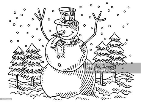Idyllic Winter Scene Snowman Drawing High Res Vector Graphic Getty Images