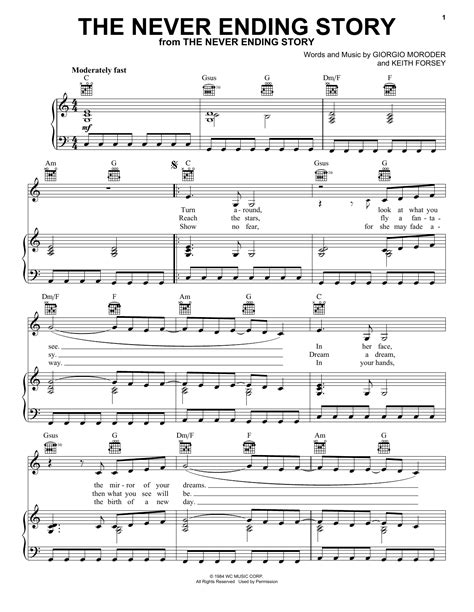 The Never Ending Story Sheet Music Limahl Piano Vocal And Guitar Chords Right Hand Melody