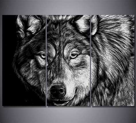 3piece Canvas Painting Picture Prints Wolf Poster Black