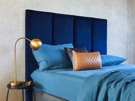 Upholstered Bed Head In Blue Velvet The Tribeca Create Estate