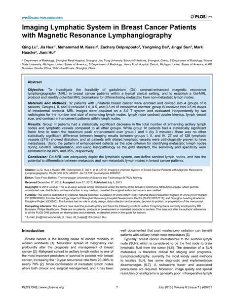 Pdf Imaging Lymphatic System In Breast Cancer Patients With Magnetic
