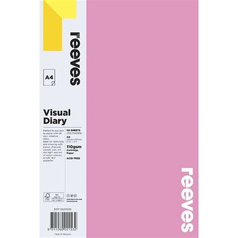 Reeves Visual Art Diary 110gsm 60 Sheets A4 Pink Officeworks