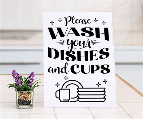 Clean Your Dishes And Cups Printable Sign Instant Download Etsy Uk