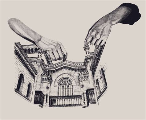Surreal Drawings Of Hands Cradling Architecture