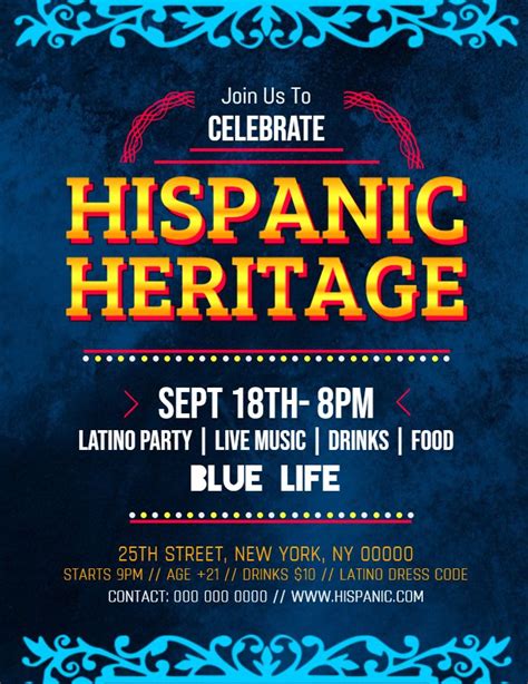 Hispanic Heritage Month Celebration Flyerposterpamphlet Template Blue Hispanic Heritage