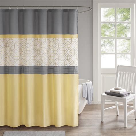 Donnell Embroidered And Pieced Geometric Shower Curtain 72x72 Yellow