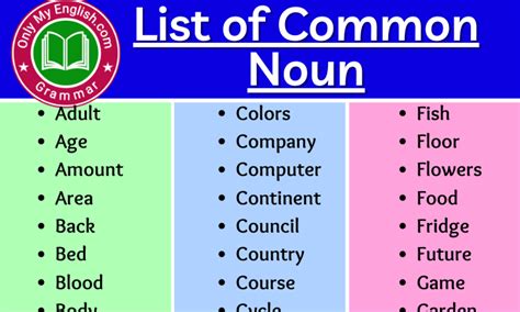 100 Common Noun List Of Words In English