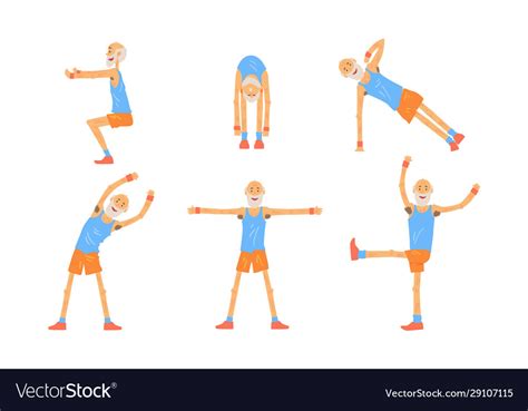 Senior Man Doing Morning Exercises Collection Vector Image