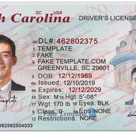 South Carolina Drivers License Template V1 Fake Template