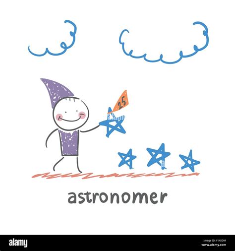 Astronomer Gives The Order Stars Fun Cartoon Style Illustration The