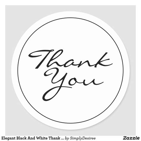Elegant Black And White Thank You Classic Round Sticker In