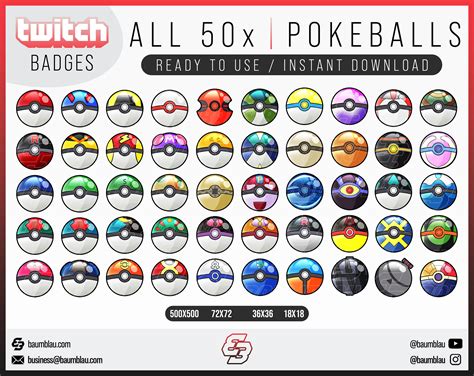 All 50 X Pokemon Pokeball Sub Badges Pokemon Badges Pokemon Twitch