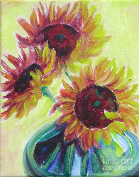 Sunflowers In Blue Vase Painting By Snejana Videlova Fine Art America