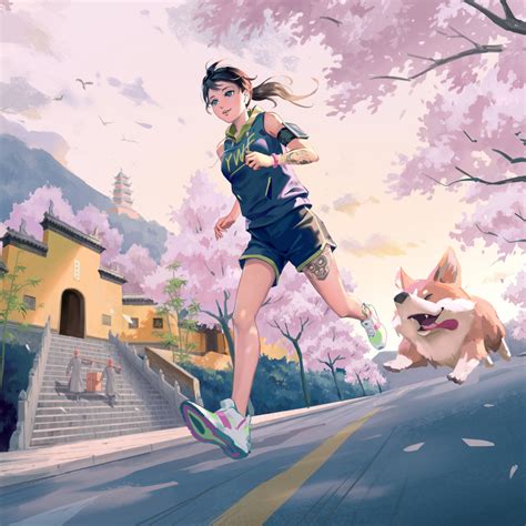 1080x1080 Resolution Anime Girl Running With Dog 1080x1080 Resolution