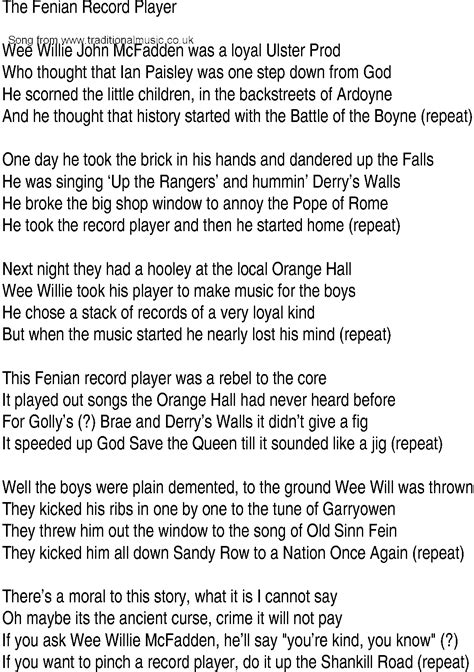 Irish Music, Song and Ballad Lyrics for: Fenian Record Player