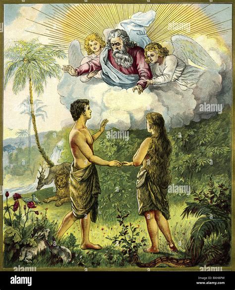 Religion Christianity Garden Of Eden Adam And Eve Illustration Germany 1897 Additional