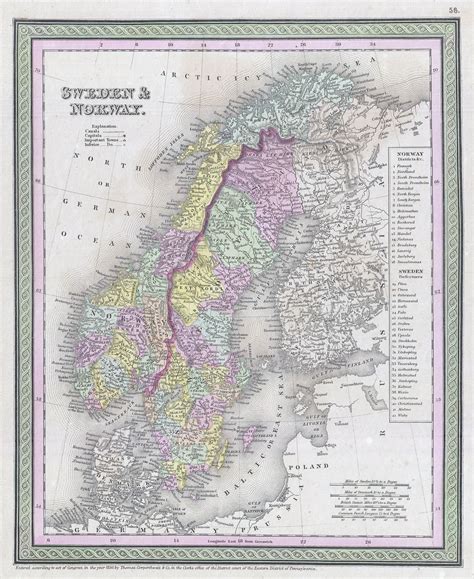 Large Detailed Old Political Map Of Sweden And Norway