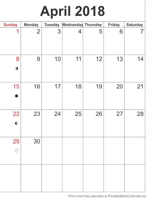 April 2018 Blank Calendar Template Printable Blank