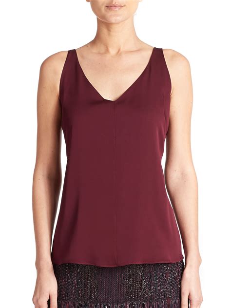 Lyst Milly Stretch Silk V Neck Tank Top In Red
