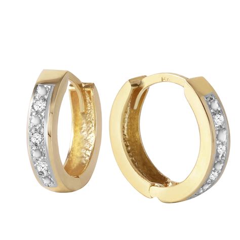 Carat K Solid Gold Hoop Huggie Earrings Diamond Ebay