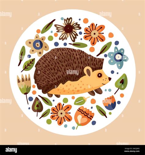 Cute Cartoon Vector Round Hedgehog Illustration In A Flat Style Nature