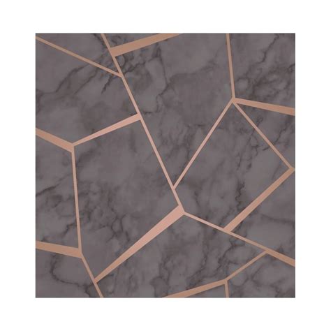 Fine Decor Marblesque Fractal Rose Gold And Charcoal Metallic Geometric