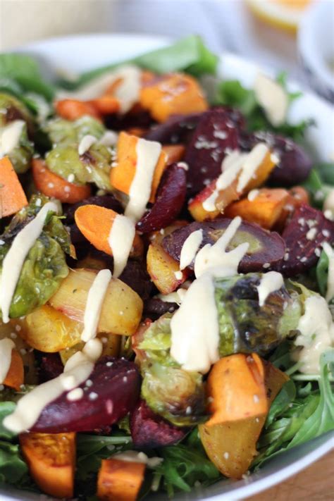 Roasted Root Vegetable Salad With Chickpea Maple Dressing Healthy Food