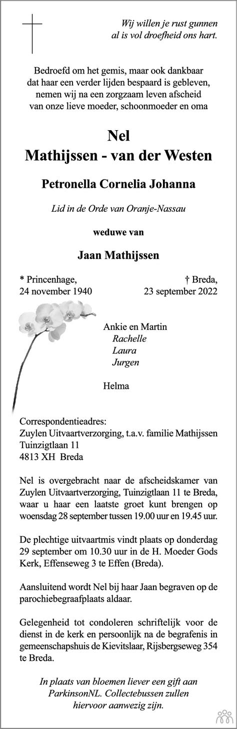 Nel Petronella Cornelia Johanna Mathijssen Van Der Westen 23 09 2022