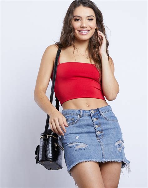 My Girl Cropped Tank Girls Denim Skirts Summer Fashion Outfits Red