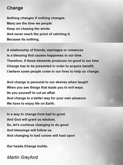 Change Change Poem By Martin Greyford