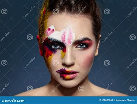 Beautiful Model Demonstrating Creative Art Makeup Stock Photo Image Of Horizontal Attractive