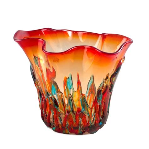 Original Murano Vase Orange Glass Vase Decorated Vase Short Etsy