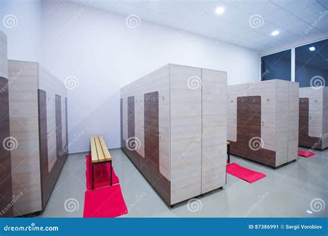 Modern Interior Of A Locker Changing Room In Fitness Center Gym Stock