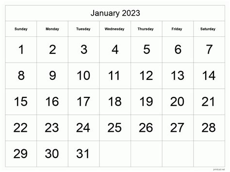 January 2023 Calendar Template Free