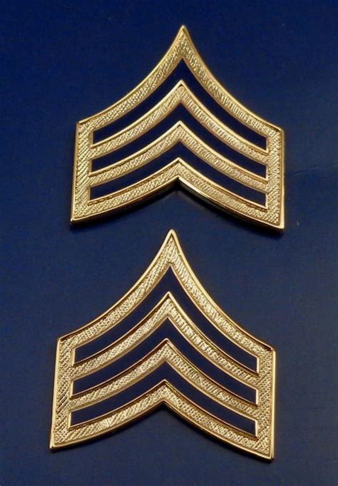 Sgt Chevron Blue Enamel On Gold Pair Collar Pins