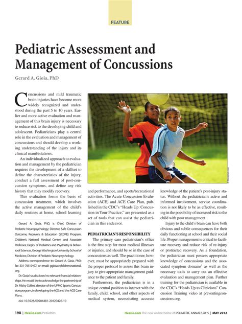 Pdf Pediatric Assessment And Management Of Concussions