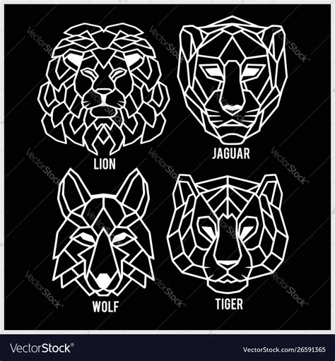 Set Polygonal Head Animals Polygonal Logos Vector Image