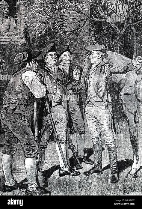 Engraving Depicting Paul Revere Warning People Of Lexington That Cages