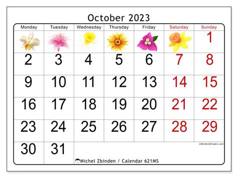 Calendar October 2023 Flowers Ms Michel Zbinden Gy