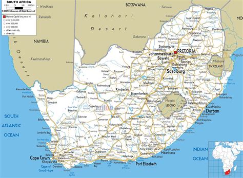 南非城市地图：南非主要城市和首都。