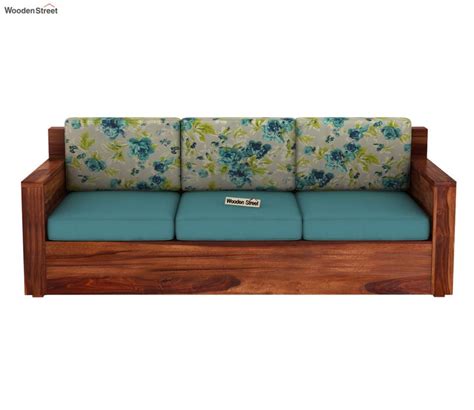 buy marriott 3 seater wooden sofa honey teal aqua marine online in india at best price