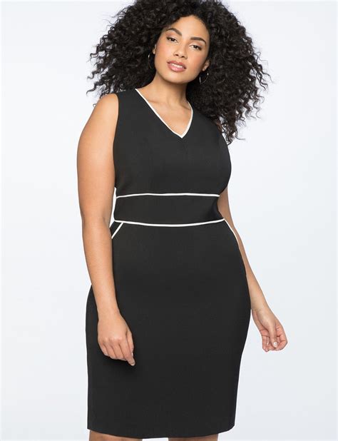 Eloquii V Neck Sheath Dress With Contrast Piping 28 Plus Size Black
