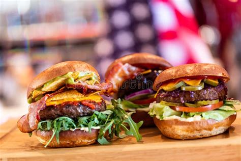 Burgers In American Restaurant Stock Photo Image Of Juicy Menu