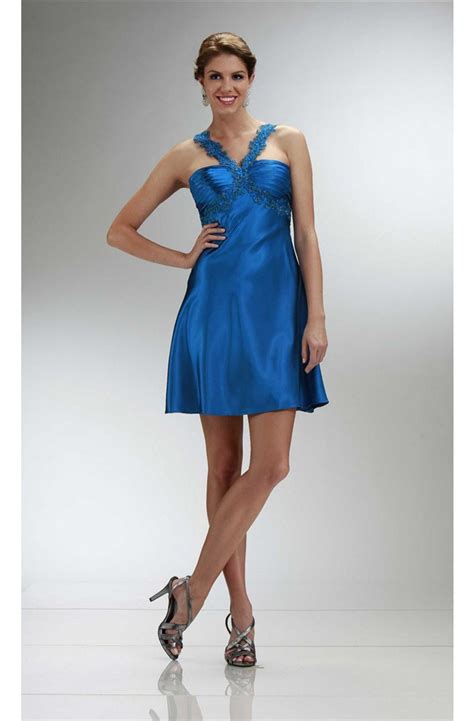 Lovely A Line Short Royal Blue Silk Night Out Prom Dress