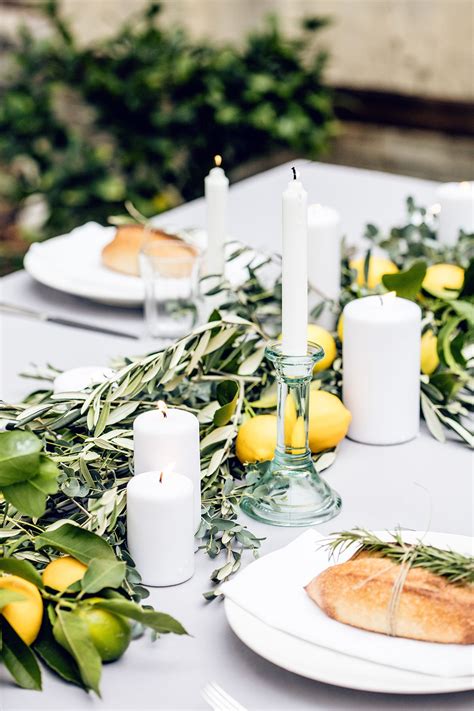 Beautiful Tuscan Tablescape With Fresh Herbs Lemons And Candles And I