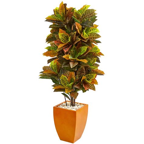 Nearly Natural 55 Ft Croton Artificial Plant In Orange Planter Real