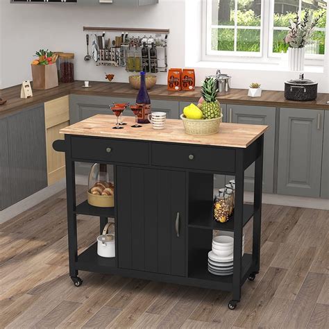Amazon.com: ChooChoo Kitchen Islands on Wheels with Wood Top, Utility