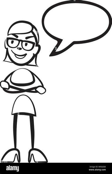 Stick Figure Woman Speech Bubble Vector Drawing On White Background