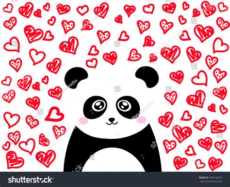 Hand Drawn Panda Hearts Background Black Stock Vector Royalty Free